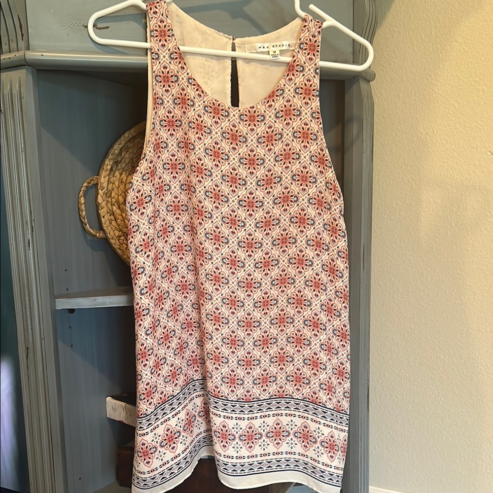 Max Studio Orange and Pink Tank Top with Boho Print